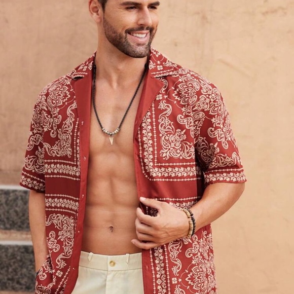 Manfinity Other - Manfinity Vacaylife Men's Spring/Summer Casual Vacation Woven Short Sleeve Print